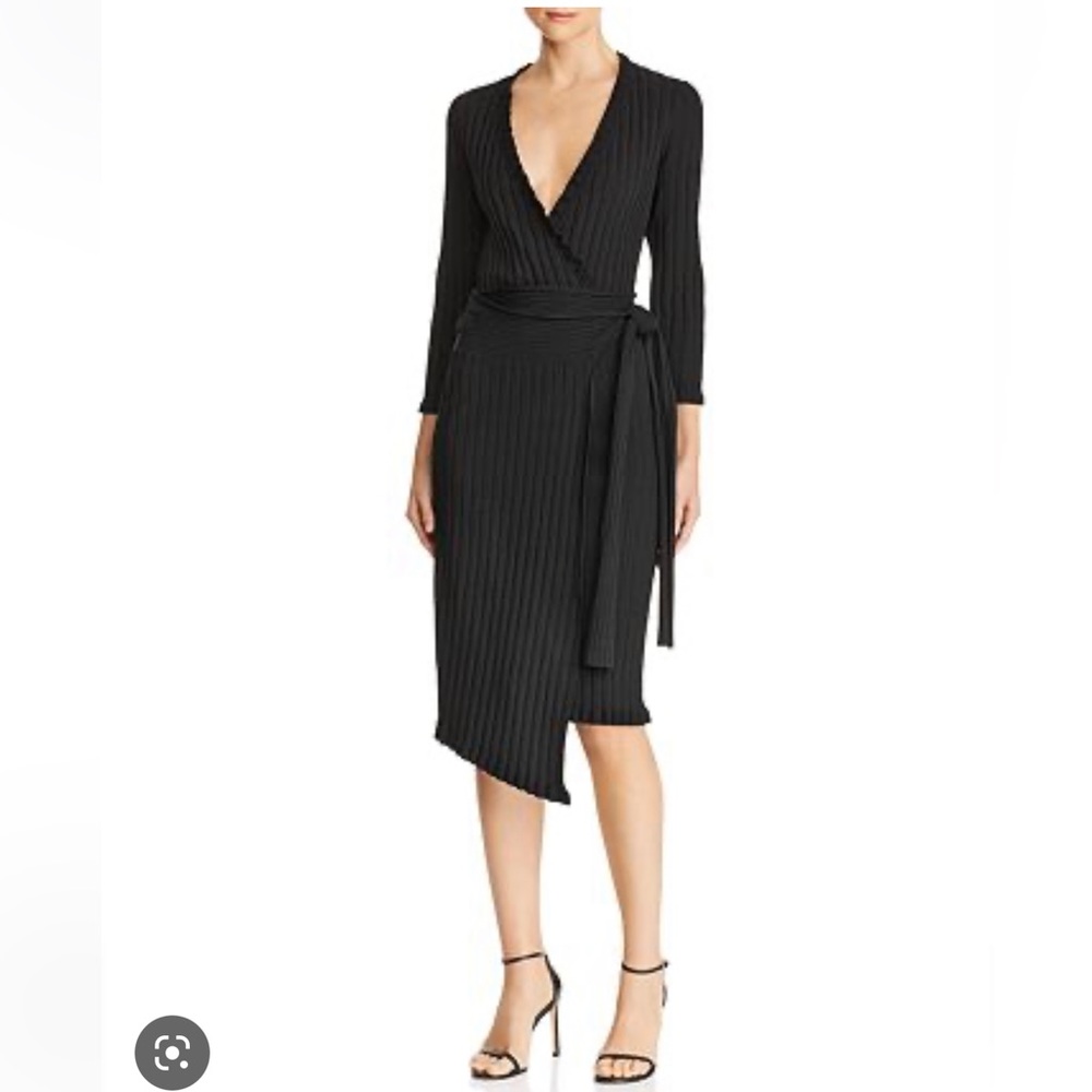 New with tags Milly Ruffle Edge Wrap Dress in black. Size Large